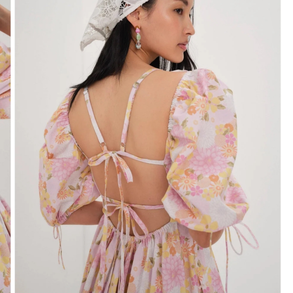 Nwt For Love And Lemons Carrie Floral Strappy Open Back Midi Dress Xs